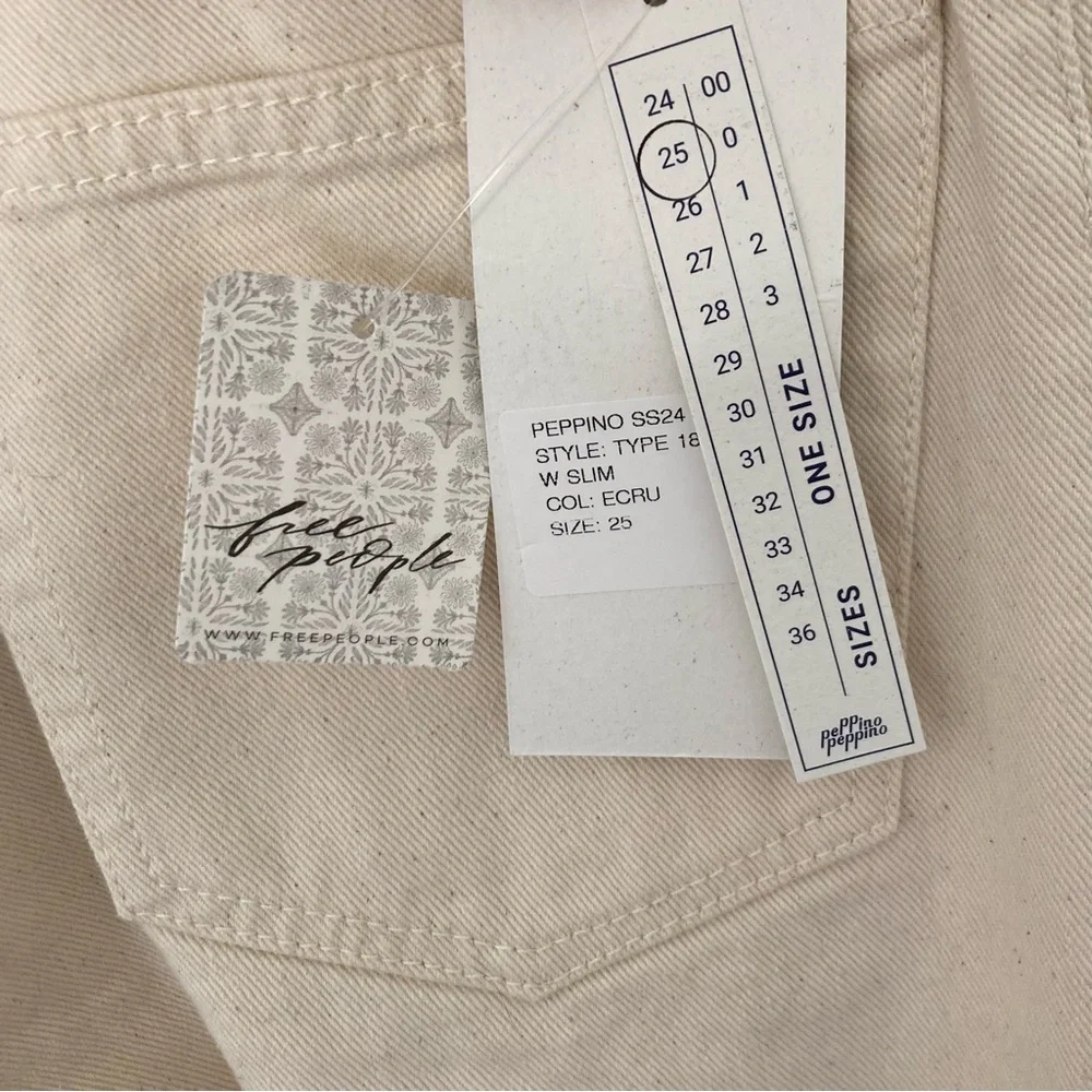 NWT Peppino Peppino Free People Type 18 Slim Ecru Selvege Denim Jeans, Size 25 - Picture 9 of 10